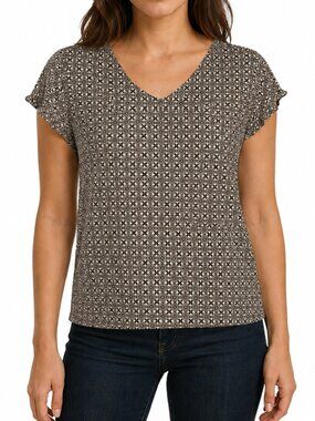 St. John’s Bay Brown & White Short Sleeve Floral Lattice Women’s Size 1X T Shirt